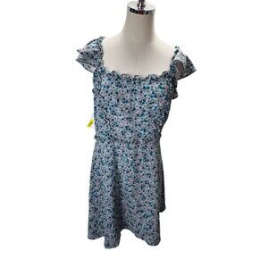 B Darlin Dress Women's Size 13/14 Blue Floral Short Sleeve Midi